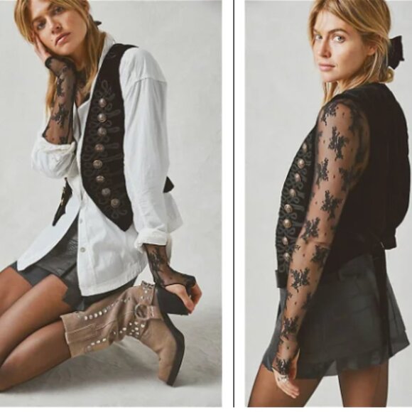 FREE PEOPLE Decorated Officer Black Vest - Picture 11 of 16